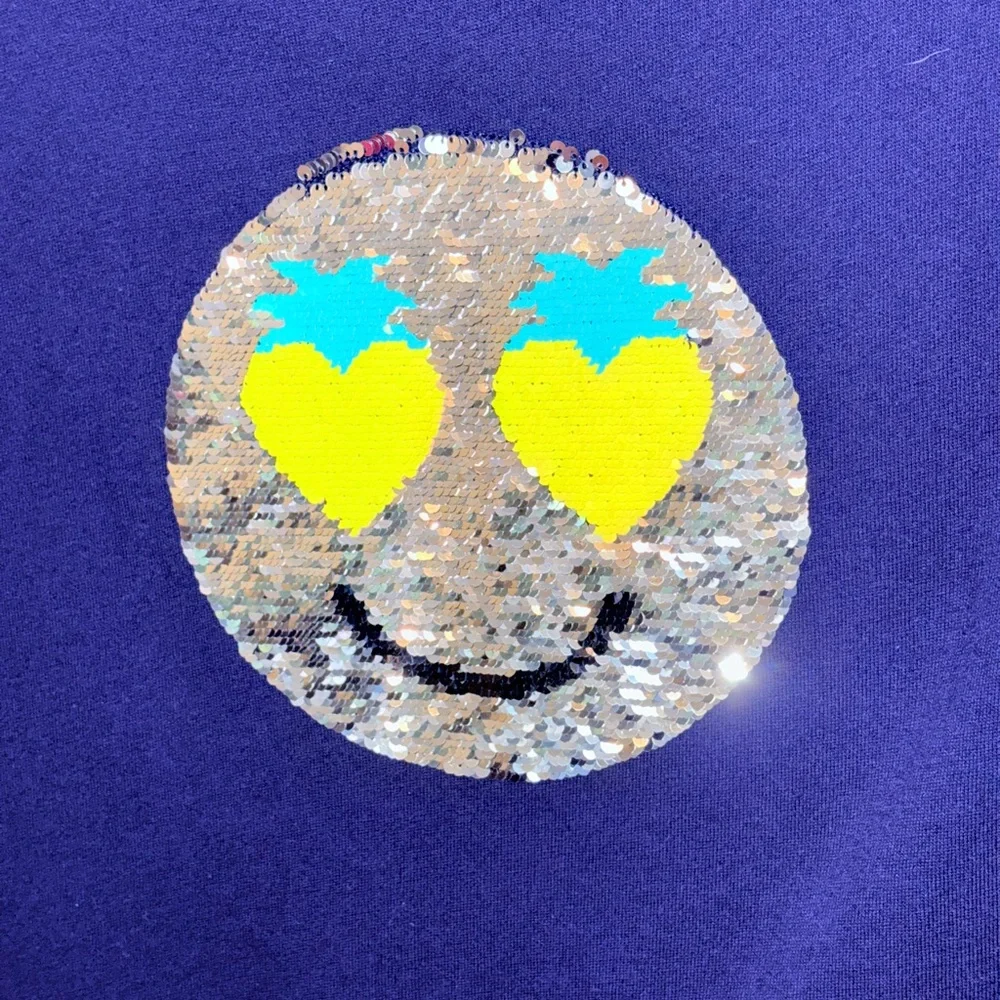 GAP Kids Navy Blue Short Sleeve Sequin Smiley Face T-Shirt Size Medium